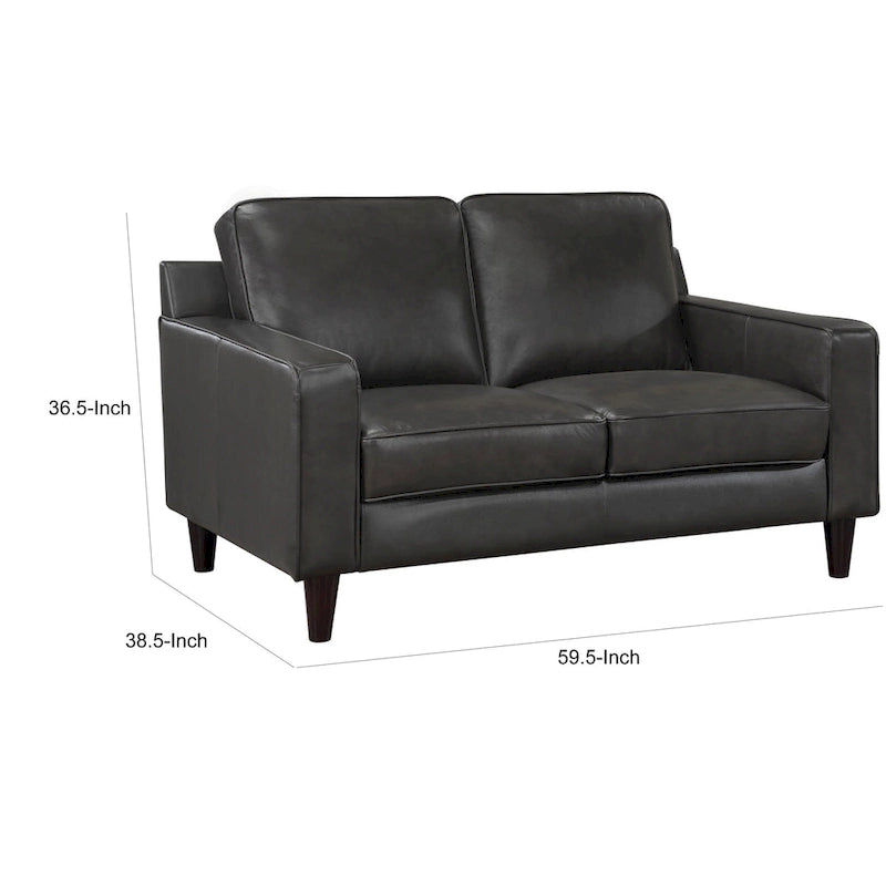 Causeuse Richie de 60 pouces, cuir pleine fleur et similicuir gris, bois massif