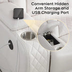 Elektromosan dönthető kanapé vezeték nélküli töltővel, olvasólámpával nappaliba, műbőr borítással, LED-világítással, AC-/USB-porttal és pohártartóval, fekete