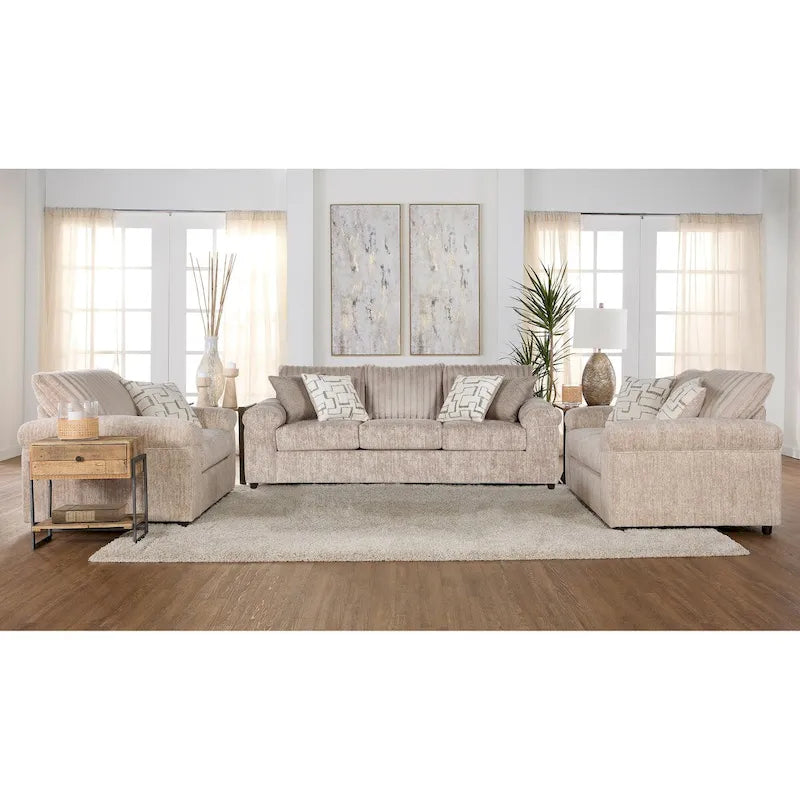 Zestaw Roundhill Furniture Nason: sofa, kanapa dwuosobowa i fotel do przytulania z szerokiego sztruksu