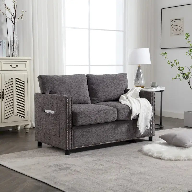 Moderner Zweisitzer aus Chenille, gepolstertes 2-Sitzer-Sofa, modernes Sofa für Wohnzimmer, Schlafzimmer oder Apartment