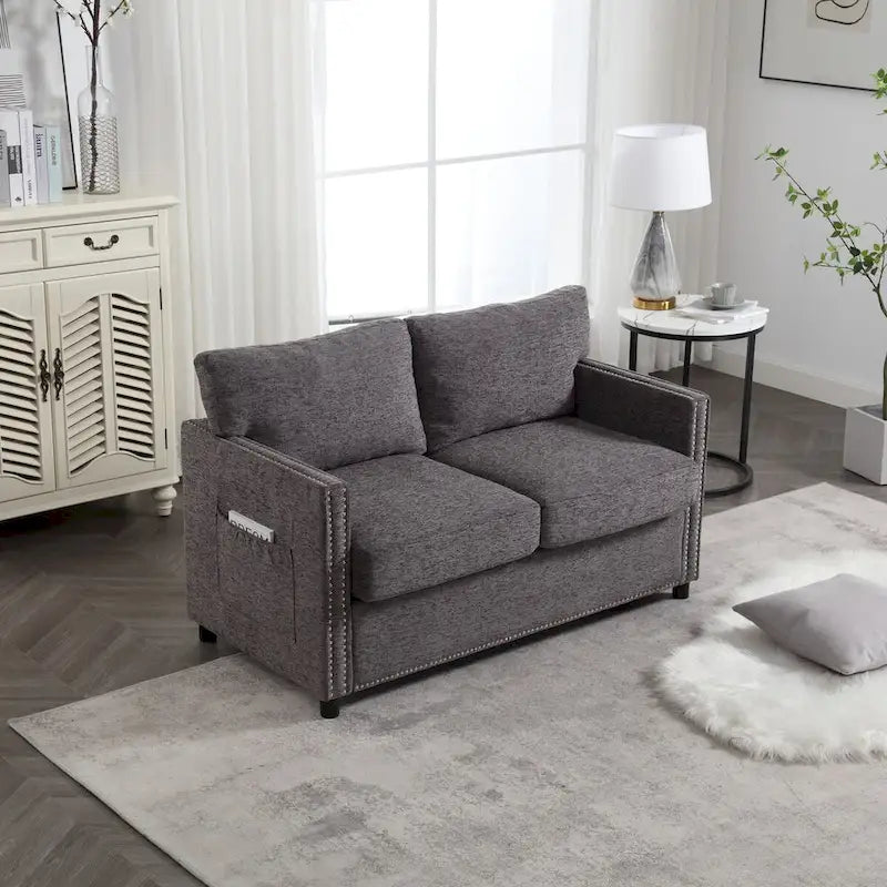 Moderner Zweisitzer aus Chenille, gepolstertes 2-Sitzer-Sofa, modernes Sofa für Wohnzimmer, Schlafzimmer oder Apartment