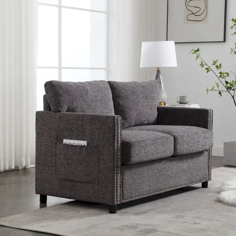 Moderner Zweisitzer aus Chenille, gepolstertes 2-Sitzer-Sofa, modernes Sofa für Wohnzimmer, Schlafzimmer oder Apartment