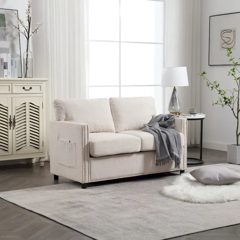 Moderner Zweisitzer aus Chenille, gepolstertes 2-Sitzer-Sofa, modernes Sofa für Wohnzimmer, Schlafzimmer oder Apartment