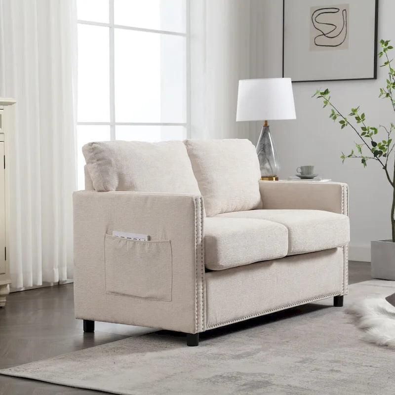 Moderner Zweisitzer aus Chenille, gepolstertes 2-Sitzer-Sofa, modernes Sofa für Wohnzimmer, Schlafzimmer oder Apartment