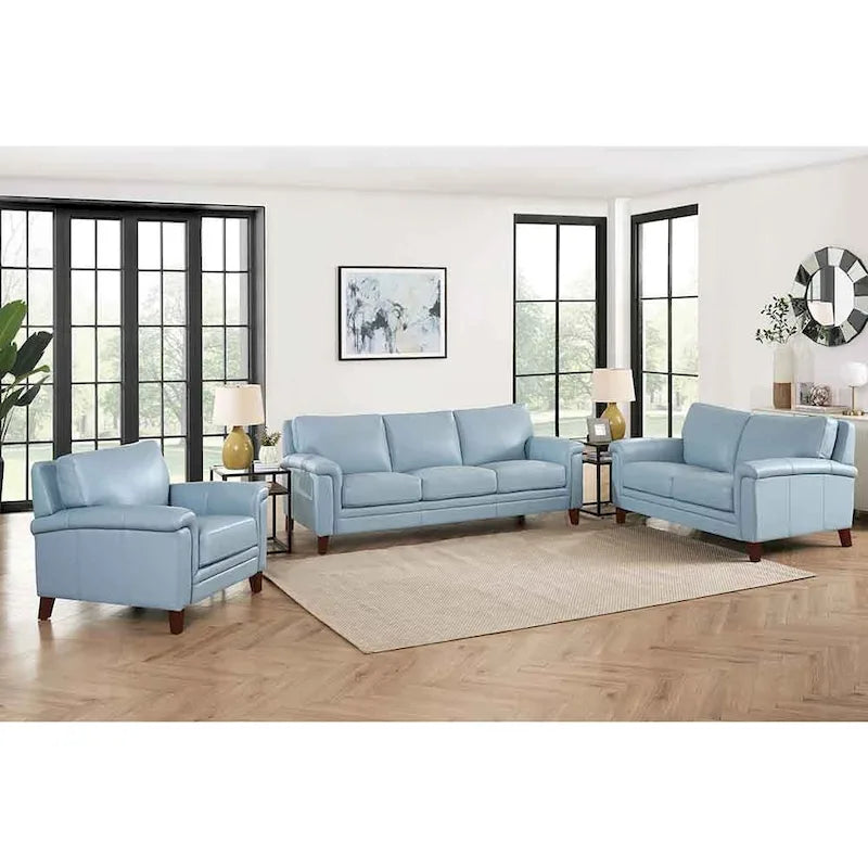 Hydeline Westcott Sofagarnitur aus vollnarbigem Leder mit Sofa, Loveseat und Sessel, Memory-Schaum und Federn