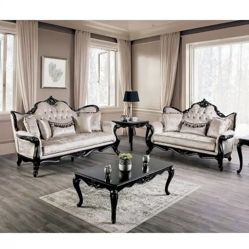 Furniture of America Clarissa tradycyjny zestaw sof z pikowanym guzikami oparciem i poduszką dekoracyjną