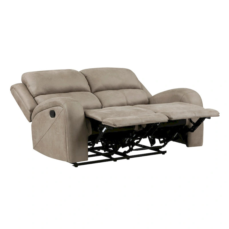 Patsy 62 Inch Manual Double Recliner Loveseat, Tufted Brown Microfiber