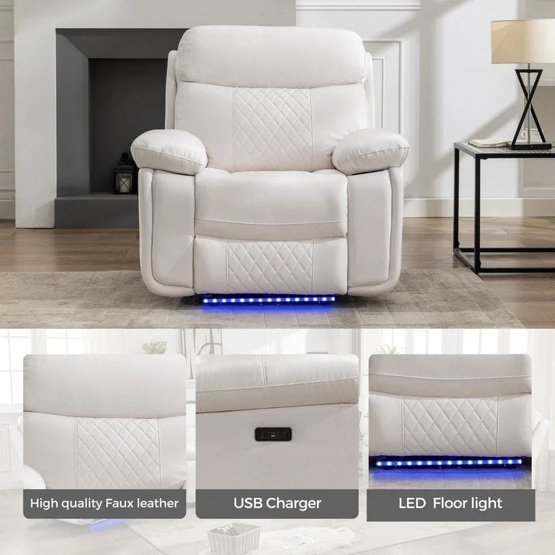 Elektrisch verstelbare bank met draadloze oplader, leeslamp, ledverlichting, voor de woonkamer, kunstleer, AC/USB-poort, bekerhouder, zwart