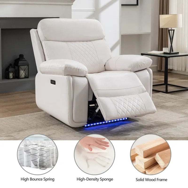 Elektrisch verstelbare bank met draadloze oplader, leeslamp, ledverlichting, voor de woonkamer, kunstleer, AC/USB-poort, bekerhouder, zwart