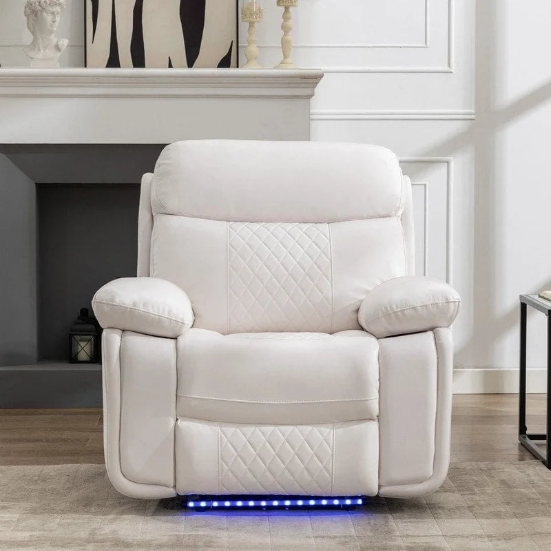 Elektrisch verstelbare bank met draadloze oplader, leeslamp, ledverlichting, voor de woonkamer, kunstleer, AC/USB-poort, bekerhouder, zwart