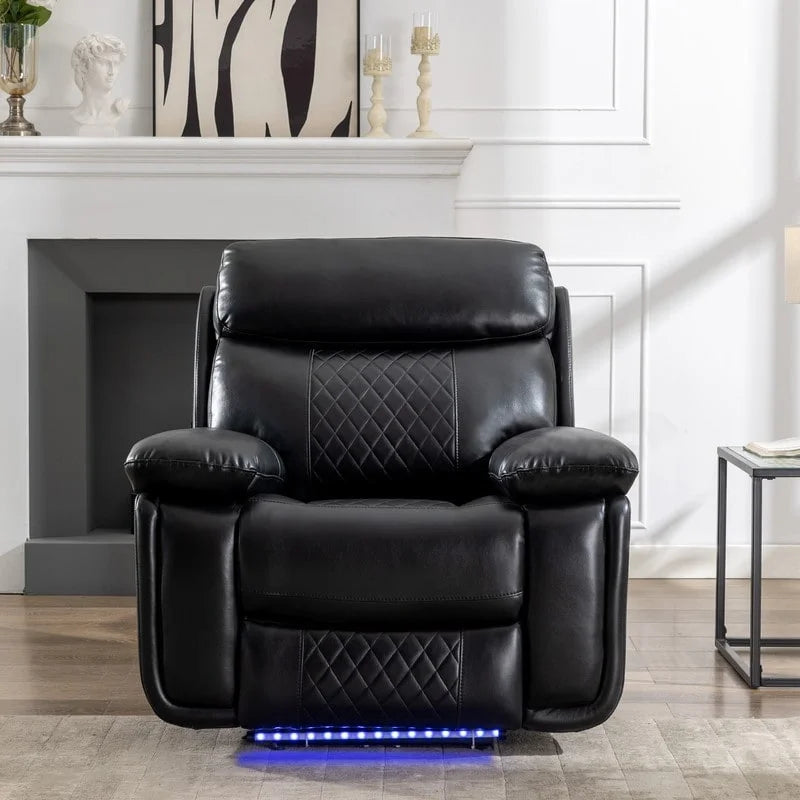 Elektrisch verstelbare bank met draadloze oplader, leeslamp, ledverlichting, voor de woonkamer, kunstleer, AC/USB-poort, bekerhouder, zwart