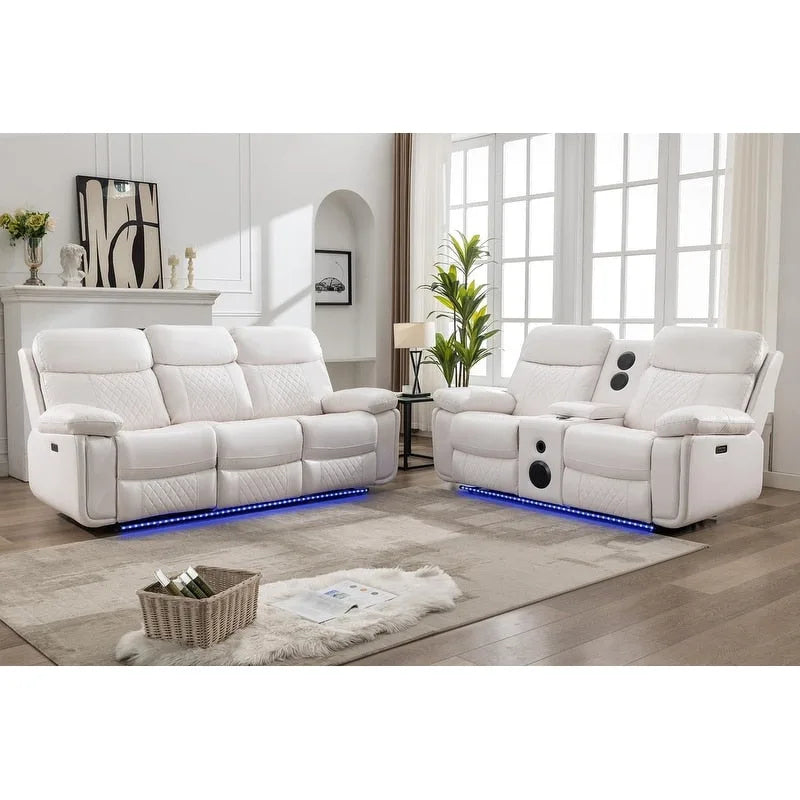 Elektrisch verstelbare bank met draadloze oplader, leeslamp, ledverlichting, voor de woonkamer, kunstleer, AC/USB-poort, bekerhouder, zwart