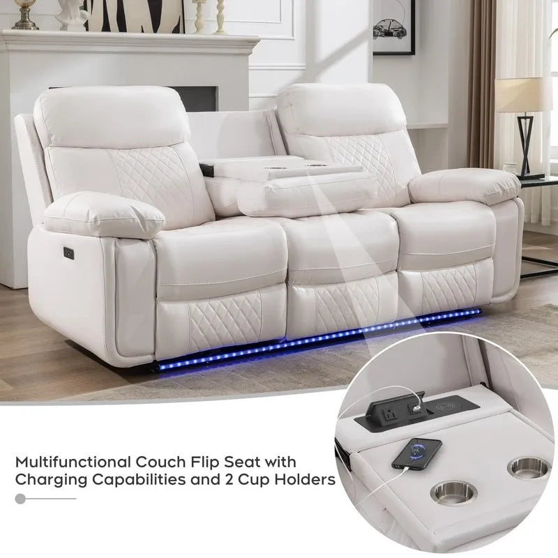 Elektrisch verstelbare bank met draadloze oplader, leeslamp, ledverlichting, voor de woonkamer, kunstleer, AC/USB-poort, bekerhouder, zwart