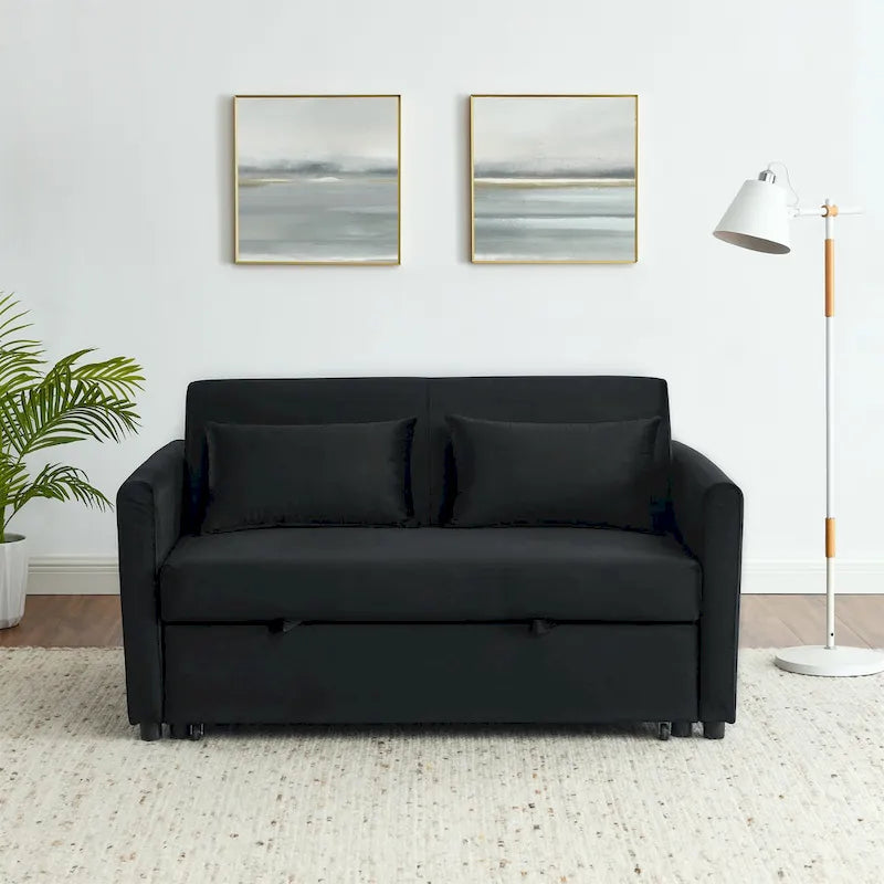 Convertible Sofa Bed, 3-In-1 Versatile Velvet Double Sofa With Pullout Bed