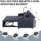 Converteerbare slaapbank-loveseat van 55.9 inch met drie USB-poorten