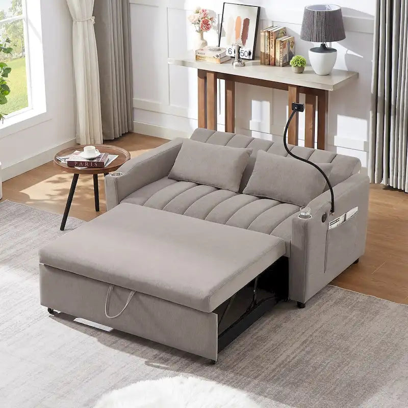 Converteerbare slaapbank-loveseat van 55.9 inch met drie USB-poorten
