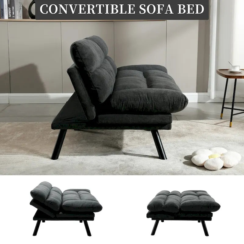 Divanetto letto convertibile COOLMORE in lino/microcamoscio/teddy con piedini in metallo