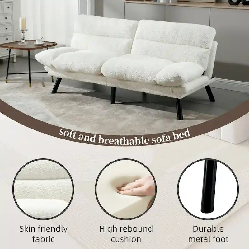 Divanetto letto convertibile COOLMORE in lino/microcamoscio/teddy con piedini in metallo