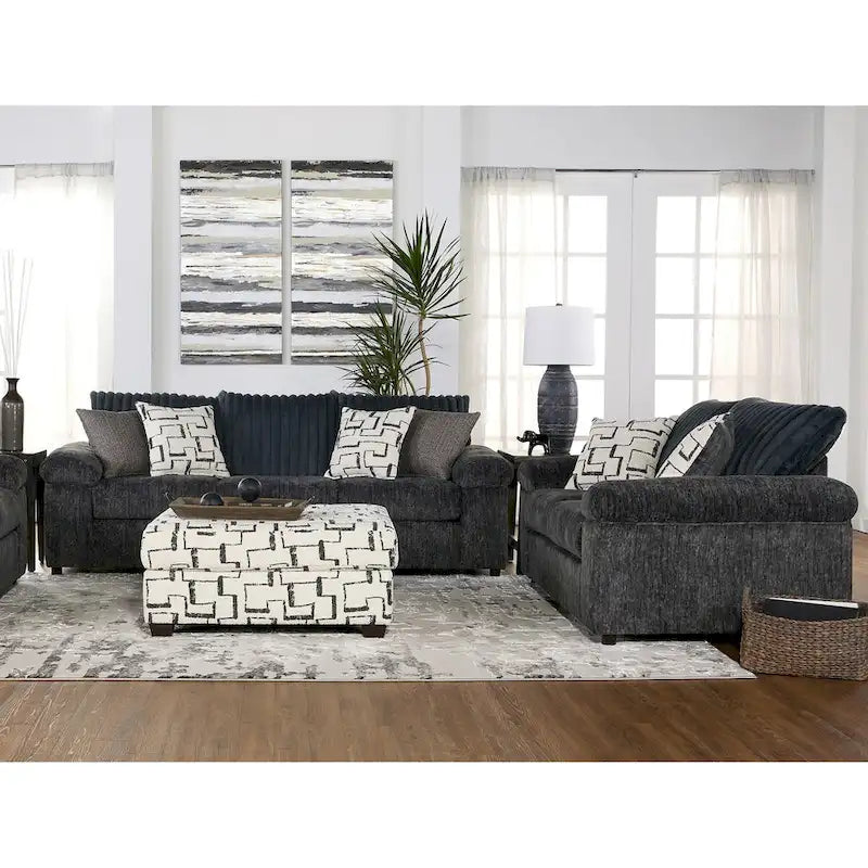 Roundhill Furniture Nason Set aus Sofa, Loveseat und Hocker mit Breitcordbezug