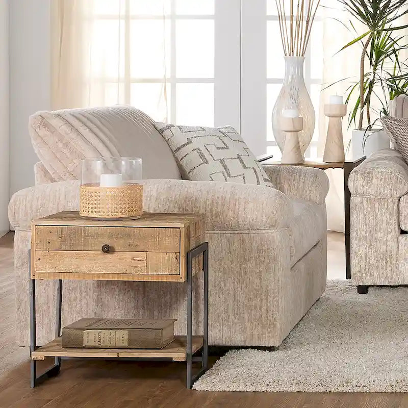 Sofá seccional con chaise y sillón de pana de canal ancho Nason de Roundhill Furniture