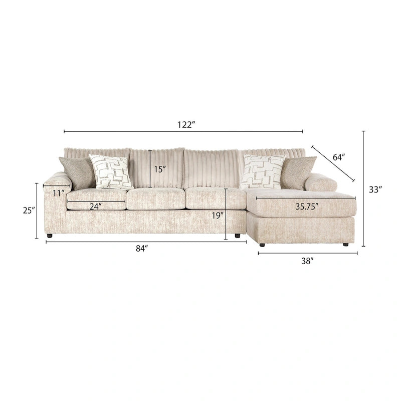 Sofá seccional con chaise y sillón de pana de canal ancho Nason de Roundhill Furniture