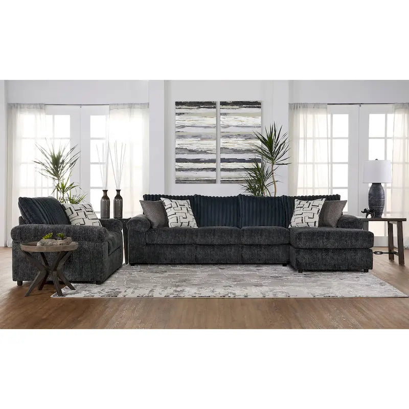 Sofá seccional con chaise y sillón de pana de canal ancho Nason de Roundhill Furniture