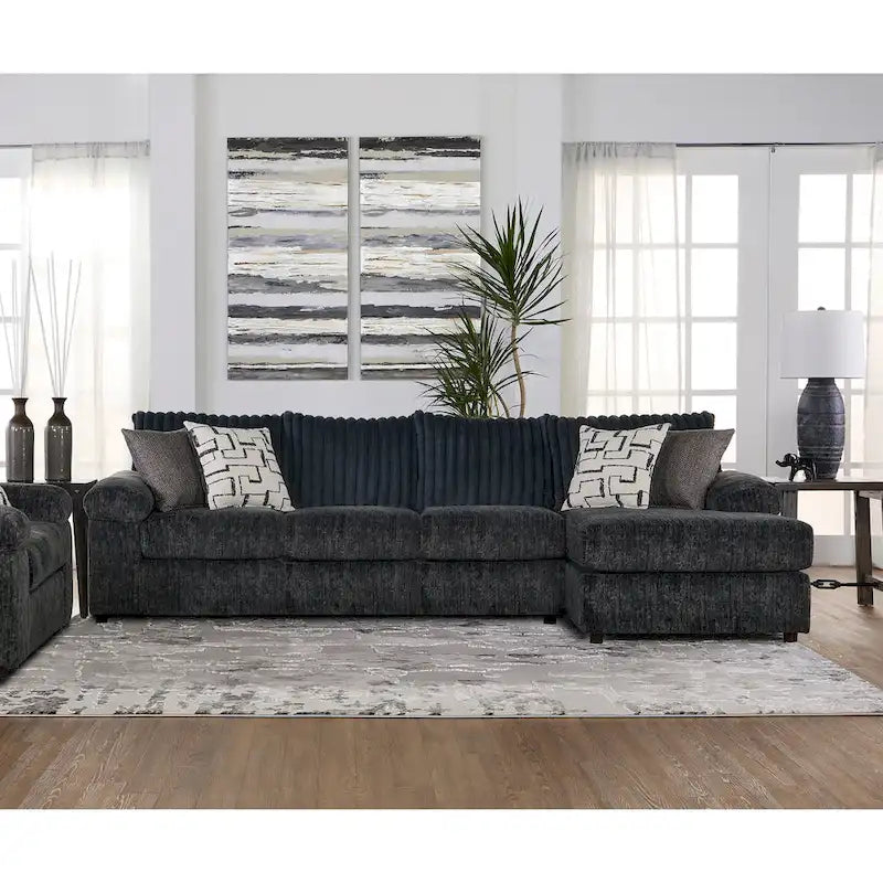Sofá seccional con chaise y sillón de pana de canal ancho Nason de Roundhill Furniture