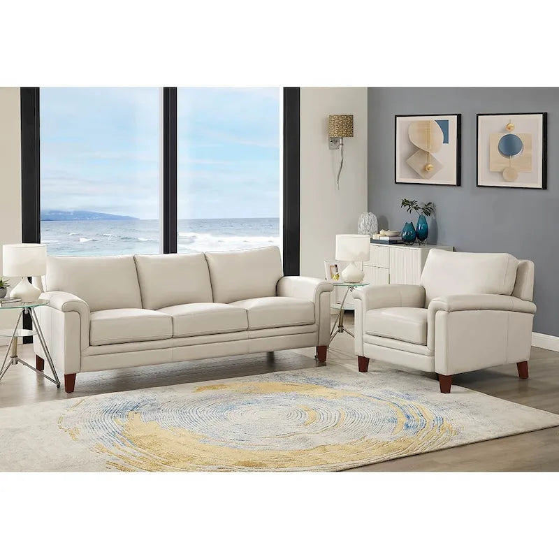 Conjunto Hydeline Westcott de sofá y sillón de cuero de grano superior con espuma viscoelástica y muelles