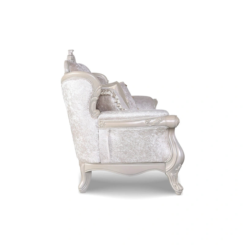 Tradycyjna dwuosobowa sofa Furniture of America Clarissa z pikowanym guzikami oparciem i poduszką dekoracyjną