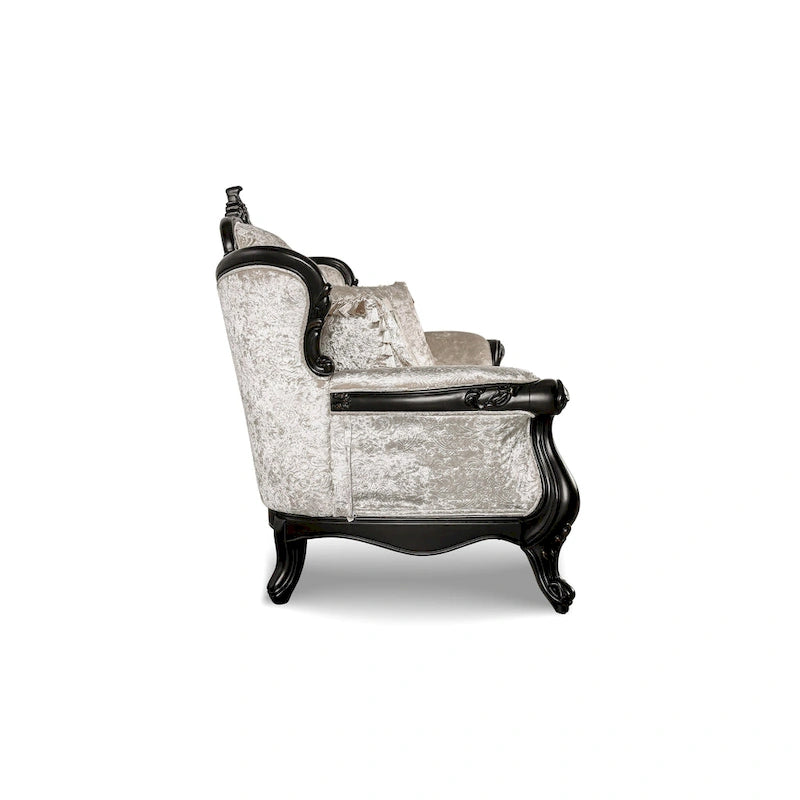 Tradycyjna dwuosobowa sofa Furniture of America Clarissa z pikowanym guzikami oparciem i poduszką dekoracyjną