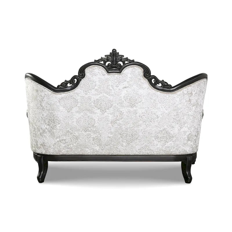 Tradycyjna dwuosobowa sofa Furniture of America Clarissa z pikowanym guzikami oparciem i poduszką dekoracyjną