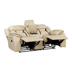 Millie handmatig verstelbare loveseat met dubbele relaxfunctie, 76 inch, bekerhouder, beige imitatieleer