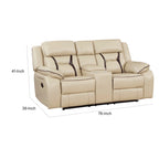 Millie handmatig verstelbare loveseat met dubbele relaxfunctie, 76 inch, bekerhouder, beige imitatieleer