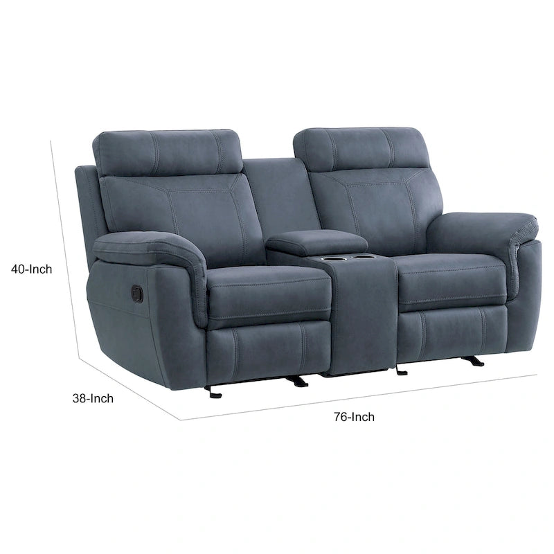 Ręcznie rozkładana, przesuwna dwuosobowa sofa z funkcją bujania Clif o szerokości 76 cali, z litego drewna, z niebieskiej mikrofibry