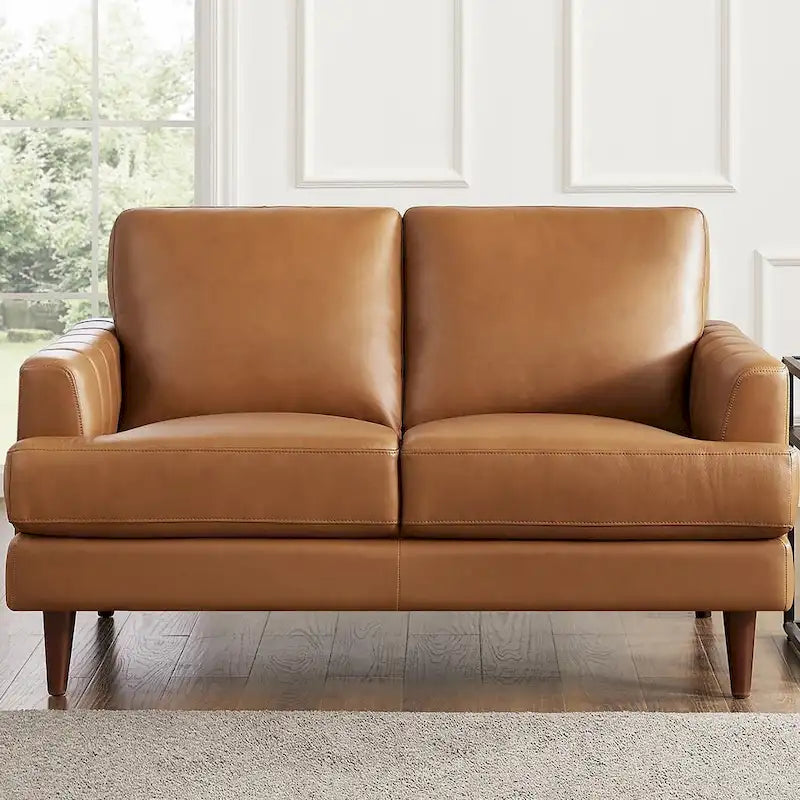 Divanetto Ivy Living Cassia in pelle pieno fiore con piume, memory foam e molle