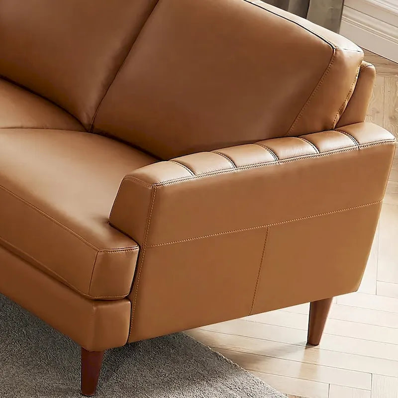 Divanetto Ivy Living Cassia in pelle pieno fiore con piume, memory foam e molle