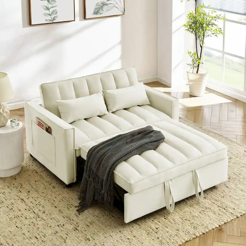 Nowoczesna welwetowa sofa dwuosobowa z wysuwanym łóżkiem, rozkładana 3 w 1 do salonu
