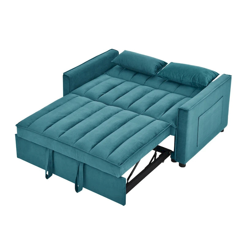 Nowoczesna welwetowa sofa dwuosobowa z wysuwanym łóżkiem, rozkładana 3 w 1 do salonu