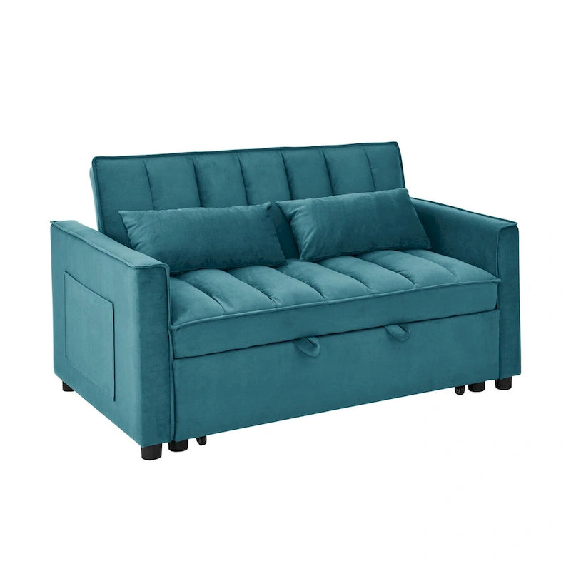 Nowoczesna welwetowa sofa dwuosobowa z wysuwanym łóżkiem, rozkładana 3 w 1 do salonu