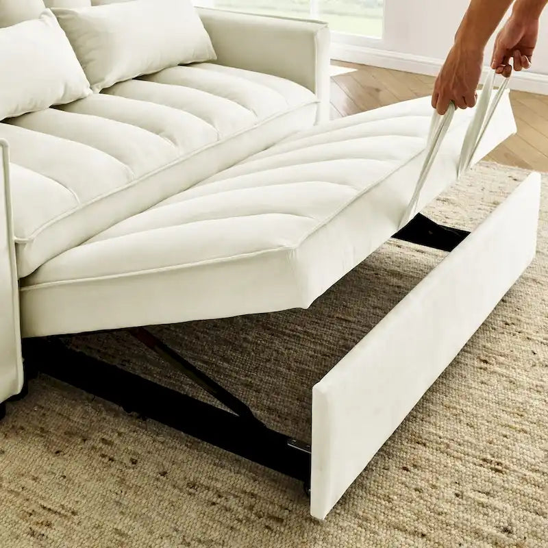 Nowoczesna welwetowa sofa dwuosobowa z wysuwanym łóżkiem, rozkładana 3 w 1 do salonu