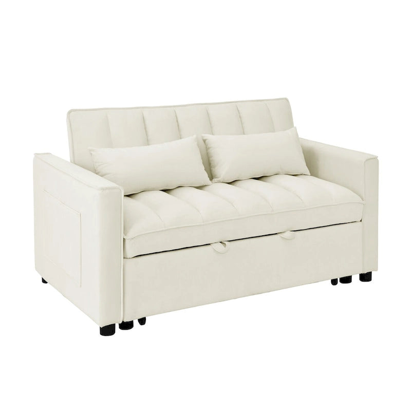 Nowoczesna welwetowa sofa dwuosobowa z wysuwanym łóżkiem, rozkładana 3 w 1 do salonu