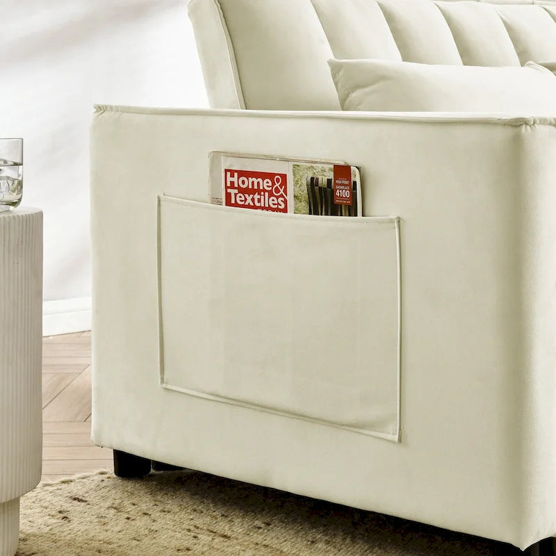 Nowoczesna welwetowa sofa dwuosobowa z wysuwanym łóżkiem, rozkładana 3 w 1 do salonu