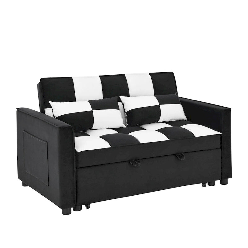 Nowoczesna welwetowa sofa dwuosobowa z wysuwanym łóżkiem, rozkładana 3 w 1 do salonu
