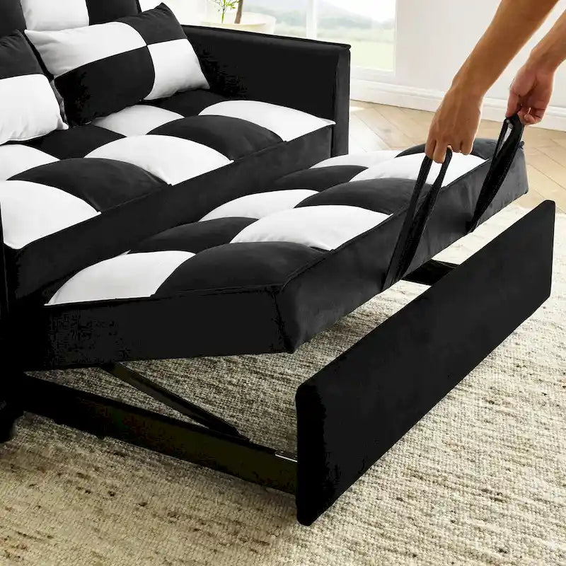 Nowoczesna welwetowa sofa dwuosobowa z wysuwanym łóżkiem, rozkładana 3 w 1 do salonu