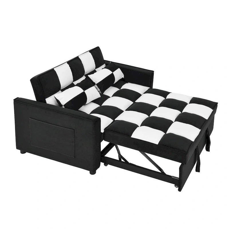 Nowoczesna welwetowa sofa dwuosobowa z wysuwanym łóżkiem, rozkładana 3 w 1 do salonu