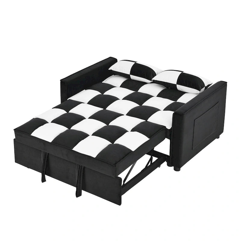 Nowoczesna welwetowa sofa dwuosobowa z wysuwanym łóżkiem, rozkładana 3 w 1 do salonu