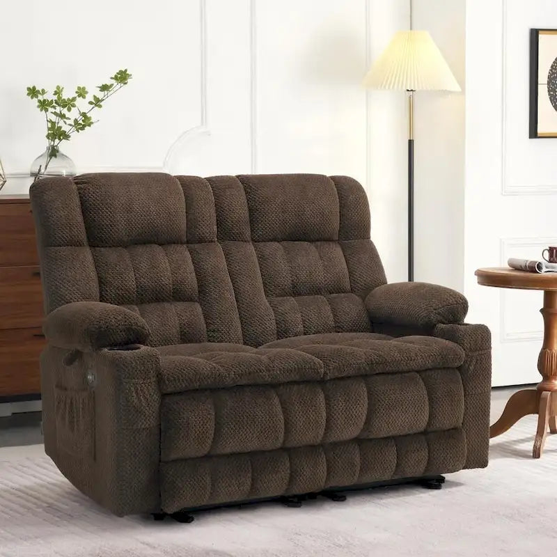 MCombo elektrischer Loveseat-Sessel, elektrisch verstellbares Loveseat-Sofa mit Wärme- und Vibrationsfunktion, Getränkehaltern und USB-Ladeanschlüssen RS6314