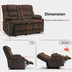 MCombo elektrischer Loveseat-Sessel, elektrisch verstellbares Loveseat-Sofa mit Wärme- und Vibrationsfunktion, Getränkehaltern und USB-Ladeanschlüssen RS6314