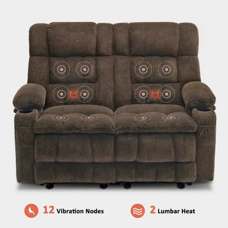 MCombo elektrischer Loveseat-Sessel, elektrisch verstellbares Loveseat-Sofa mit Wärme- und Vibrationsfunktion, Getränkehaltern und USB-Ladeanschlüssen RS6314