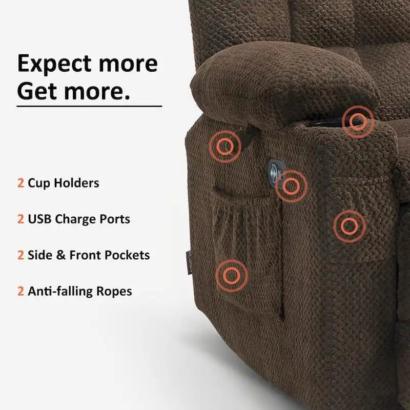MCombo elektrischer Loveseat-Sessel, elektrisch verstellbares Loveseat-Sofa mit Wärme- und Vibrationsfunktion, Getränkehaltern und USB-Ladeanschlüssen RS6314